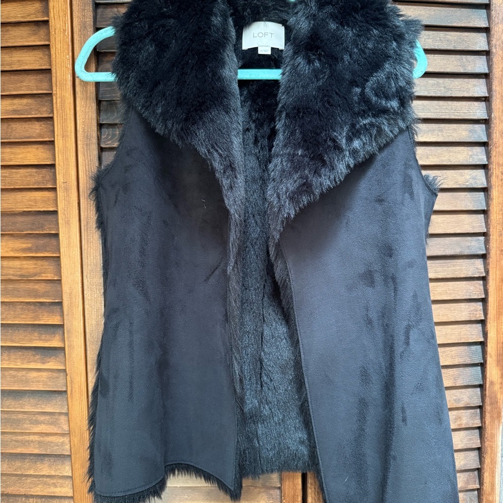 LOFT Elegant Black Faux Fur Vest